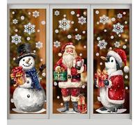 XIMISHOP 6 Sheets Christmas Window Stickers, Reusable Large Santa Claus Snowman Window Clings Double-Sided Xmas Snowflake Window Static Decals Clings for Xmas Home School Office Window Decoration