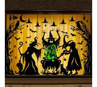 XIMISHOP 6 Sheets Halloween Window Stickers, Large Reusable Halloween Witches Clings Black Cauldron Witch Hat Bats Silhouette Window Stickers for Home Office School Window Decoration