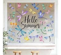 XIMISHOP 6 Sheets Summer Window Stickers, Reusable Colorful Spring Watercolor Dragonfly Window Decals Double-Sided PVC Summer Static Cling Stickers for Spring Summer Home Window Display Decoration