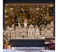 XIMISHOP 70x42cm Large Christmas Window Sticker Village House Window Clings | 4 Sheets Reusable Xmas Village Window Clings Xmas Gingerbread Town Window Sticker for Home Office School Window Decoration