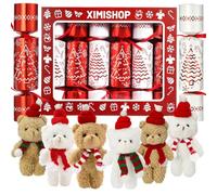 XIMISHOP Christmas Cracker with Soft Plush Bear for Xmas Party Table Favor | 6 Pack Christmas Party Cracker Teddy Bear Toy with Jokes & Paper Hats for Xmas Kids present Hanging Xmas Tree Decor