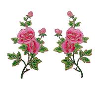 Ximkee 1 Pair Peony Rose Flowers Buds on Vines with Gold Trimming Embroidered Appliques Sew Iron on Patches (Rose)