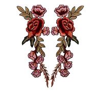 Ximkee 1 Pair Rose Sew Iron on Applique Embroidered Patches-Red