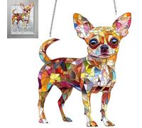 Ximlc Colourful Chihuahua Dog Ornament For Window Hanging Dog Suncatcher Dog Stain Glass 2D Acrylic Colourful Dog Pendants For Window Decor(A)