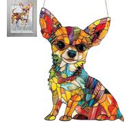Ximlc Colourful Chihuahua Dog Ornament For Window Hanging Dog Suncatcher Dog Stain Glass 2D Acrylic Colourful Dog Pendants For Window Decor(D)
