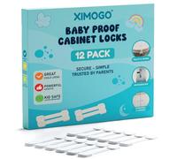 Ximogo® 12 Pack Baby Proofing Cupboard Locks for Children - Child Locks for Kitchen Cupboards - No Drill Installation - Secure Cabinets, Drawers, Toilets & More - Includes 4 Extra Adhesives