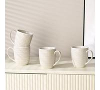 Ximoryn 4-Piece Set 350ML Embossed Geometric Pattern White Ceramic Mugs | Underglaze Color Craftsmanship