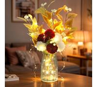 Ximoryn Artificial Hydrangea Flower Set with Glass Vase and LED Lights - Realistic Decor for Home (Red)