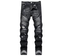 XIMXIMMTIAN Men's Biker Moto Washed Distressed Slim Fit Straight Jeans Denim…, 2123 Black, 38