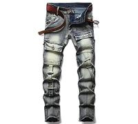XIMXIMMTIAN Men's Biker Moto Washed Distressed Slim Fit Straight Jeans Denim, 2126 Blue, 36