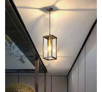 XIMYASEE Outdoor Chandelier, Industrial Aluminum Glass Hanging Square,E27 Height Adjustable,Square Pendant Lights，Waterproof Garden Light Villa Chandelier Balcony Corridor Light (Height: 37cm)