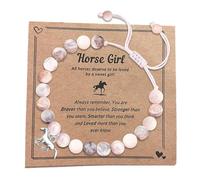 xinanalya 1 Bracelet With Horse Pendant Made Of Pink Natural Stone, Adjustable Healing Crystal Bracelet With Copper Horse Charm, Pink Zebra Jasper Beads For Girls Women Horse Lovers