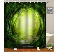 xinbai Green Forest Shower Curtain, Green Jungle Tall Trees Sunshine Shower Curtains, Nature Landscape 3D Scenery Bathroom Curtains, Waterproof Fabric Bathroom Decor Set with Hooks 180x180cm