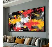 XINBAO Abstract Canvas Wall Art, Modern Red Yellow Black Contemporary Urban Decor, Brushstroke Painting, Ready to Hang Artwork(80x160cm/Inner Frame)
