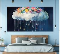 XINBAO Abstract Rainy Cloud Canvas Print Painting, Floral Wall Art, Girl Bedroom Wall Decor, Girl Room Decor, Clouds Painting 60x120cm Frameless