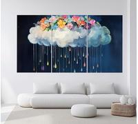 XINBAO Abstract Rainy Cloud Painting Canvas Prints, Floral Wall Art, Girl Bedroom Wall Decor, Girl Room Decor, Clouds Painting 80x110cmx3 Withframe