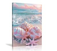 XINBAO Beach Conch Shell Canvas Art Print Poster, For Coastal Living Room, Bedroom, Resort Beach House Restaurant Wall Decor 30x45cm Withframe