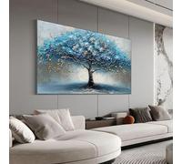 XINBAO Blossom Tree Painting On Canvas, Large Wall Art, Abstract Texture Blue Flower Painting, Boho Wall Décor, Posters Prints 55x110cm Frameless