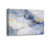 XINBAO Blue And Gold Marble Texture Picture Abstract Oil Painting Poster Canvas Painting Wall Art, Print Abstract Wall Painting 80x110cm Frameless