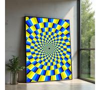 XINBAO Blue and Yellow Spiral Illusion Painting, Art Wall Decor, Modern Abstract Canvas, Graffiti Pattern Canvas, Home Decor(30x40cm/Inner frame)