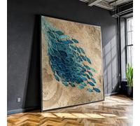 XINBAO Blue Fish Canvas Wall Art - Modern Coastal Canvas Print-Abstract Ocean Life Painting - Neutral Beach House Decor Animals(20x20cm/Frameless)