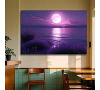XINBAO Canvas Art- Full Moon Over Lavender Field, Night Scene With Purple Lavender & Starry Sky, Wall Decor Boho Decor Painting(80x110cm/Frameless)