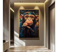 XINBAO Chimpanzee Canvas Wall Art Print, Colorful Abstract Monkey Portrait Painting, Fun Animal Pop Art for Modern Home Decor(80x120cm/Inner frame)