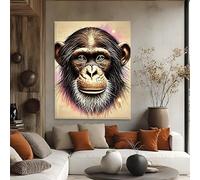XINBAO Chimpanzee Portrait Canvas,Realistic Monkey Wall Art, Wildlife Animal Painting,Abstract Art Wall Decor,Posters Pictures(60x90cm/Frameless)