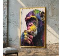 XINBAO Colorful Chimpanzee Canvas Wall Art - Abstract Expressionism Monkey Portrait - Animal Print Home Decor - Monkey Pictures(50x75cm/Inner frame)