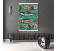XINBAO Colorful Fish Canvas Wall Art - Mediterranean Coastal Canvas Print - Boho Kitchen Sea Decor - Ocean Animal Painting Wall(50x75cm/Inner Frame)