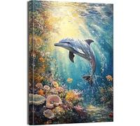 XINBAO Dolphin Underwater World Poster Canvas Print For Kids Room Prints, Animals Decor, Aesthetic Background Wall Art Painting 80x110cm Frameless