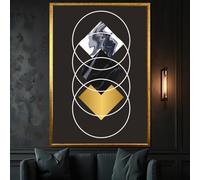 XINBAO Geometric Art with Black, White, Gold Elements - Sleek Abstract Canvas Painting, for Contemporary Art Posters and Prints(40x60cm/Frameless)