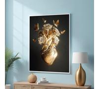 XINBAO Golden Heart with Roses and Butterflies -Luxurious Canvas Art Print - Wall Decor Contemporary, Luxury Interiors Posters(50x75cm/Inner frame)