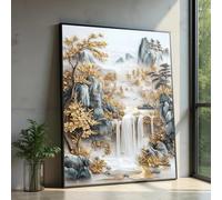 XINBAO Golden Waterfall Canvas Art, Mountain Landscape Decor, Large Canvas Wall Art, for Home Wall Decor sized Piece Painting(21x30cm/Frameless)