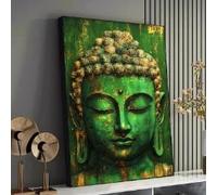 XINBAO Green Buddha Canvas Wall Art, Spiritual Meditation Decor, Zen Buddha Face Canvas, Home Decoration, Painting Art Prints(30x40cm/Frameless)