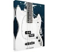 XINBAO Guitar Canvas Wall Art Print - Dynamic White Instrument Design On Dark Blue Splatter Background, Contemporary Music Decor 80x120cm Withframe