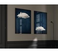 XINBAO Indigo Cloud Prints,Surreal Wall Art, Dark Blue Canvas, Maximalist Decor Poster,Living Room Decor,Large Bedroom Painting 30x50cmx2 Frameless