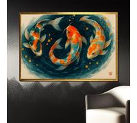 XINBAO Japanese Koi Fish Canvas Painting -Elegant Watercolor Orange Blue Koi Trio For Zen Decor,Painting Prints Canvas Wall Art(80x110cm/Frameless)