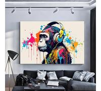 XINBAO Large Abstract Graffiti Monkey Canvas Art: Colorful Chimp Wall Decor,Canvas Wall Art Animals Painting, Posters Prints(80x110cm/Inner frame)
