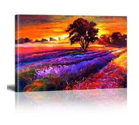 XINBAO Lavender Field Oil Painting Sunset Landscape Canvas Art Print Poster, Impressionism For Contemporary Living Room Bathroom 30x45cm Frameless