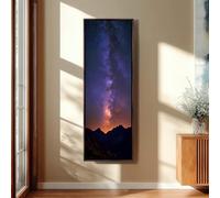 XINBAO Long Milky Way Galaxy Canvas, Tall Vertical Wall Art,Night Sky Mountain Range Photography, Celestial Space Decor Painting(30x90cm/Inner Frame)
