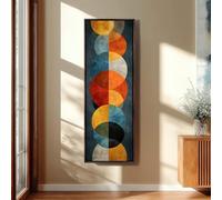 XINBAO Mid Century Geometric Art, Vertical Canvas, Tall Narrow Orange Teal Circles, Retro Wall Decor, Vintage Posters Prints(30x90cm/Frameless)