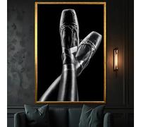 XINBAO Minimalist Ballet Pointe Shoes in Black White - Elegant Canvas Painting, Artistic Dance Pictures, Canvas Wall Art Ballet(70x100cm/Frameless)