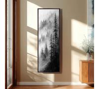 XINBAO Misty Pine Forest Ink Art, Vertical Black And White Canvas, Tall Narrow Foggy Landscape, Zen Wall Decor, Print Painting(60x180cm/Inner Frame)
