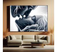 XINBAO Modern Abstract Couple Kiss Art, Intimate Couple Art, Bedroom Decor, Couples, Couple Kiss Canvas, Romantic Wall Painting(60x80cm/Inner frame)