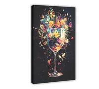 XINBAO Modern Abstract Floral Wine Glass Wall Art, Botanical Decor Canvas Painting For Living Room, Colorful Artistic Home Decor(60x90cm/Inner frame)