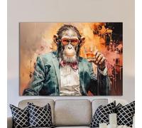 XINBAO Monkey Gentleman Canvas Wall Art,Chimp in a Suit with a glass of Whiskey Abstract Art Painting Canvas Wall Decor,Posters(60x90cm/Frameless)