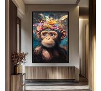XINBAO Monkey Portrait Canvas Wall Art Surreal Baby Chimpanzee with Colorful Floral Crown Boho Nursery Animal Decor Painting(50x75cm/Inner frame)
