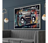 XINBAO Music Themed Graffiti Canvas, Street Art Decoration, Urban Painting, Abstract Wall Decor, Contemporary Artwork Pictures(30x40cm/Inner frame)