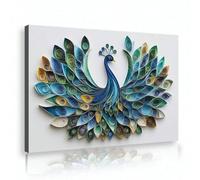 XINBAO Noble Peacock Wall Art Decor Beautiful Blue Theme Canvas Prints Elegant Proud Peacock On Beige Pictures Animals Posters 60x80cm Withframe